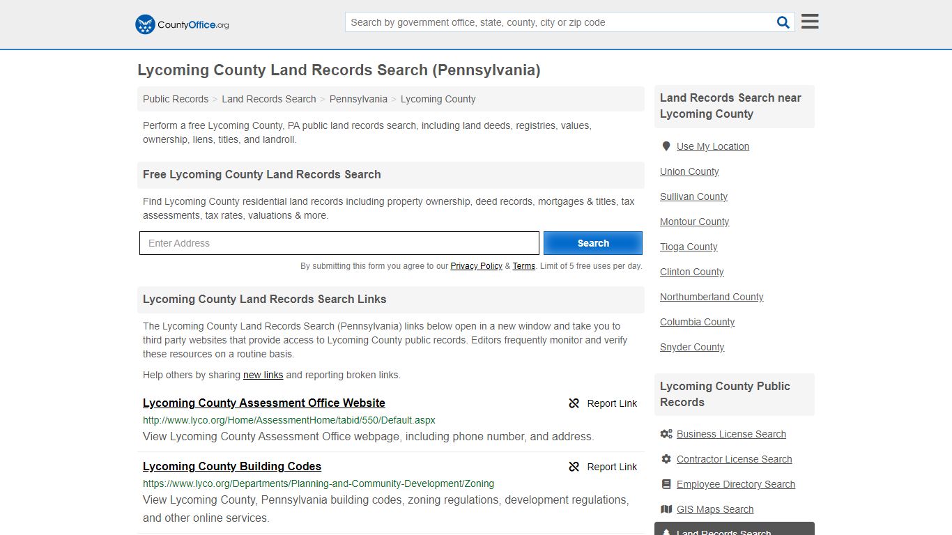 Land Records Search - Lycoming County, PA (Deeds, GIS Maps ...